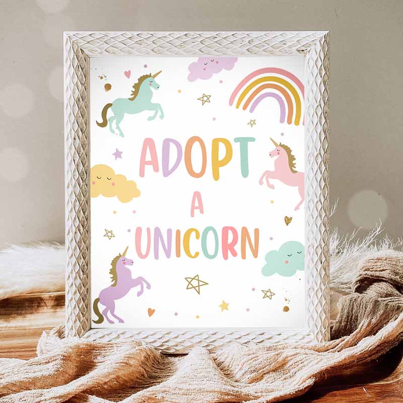 Adopt a Unicorn Kids Birthday, Unicorn Adoption Sign, Decor Magical Party Rainbow Sweet Girl Decor