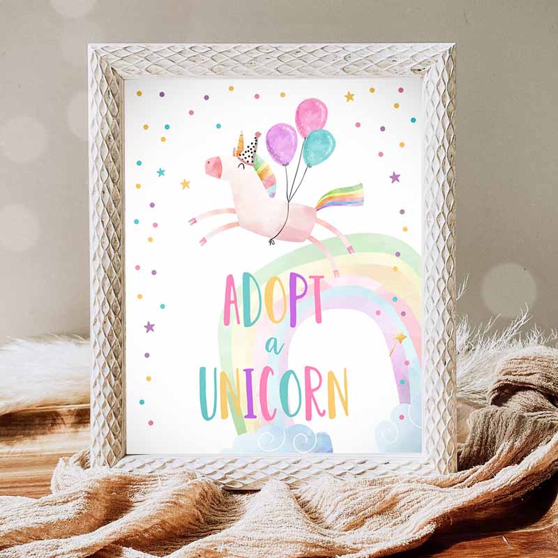 Adopt a Unicorn Kids Birthday, Unicorn Adoption Sign, Decor Magical Party, Pink Gold Rainbow Sweet Girl Decor