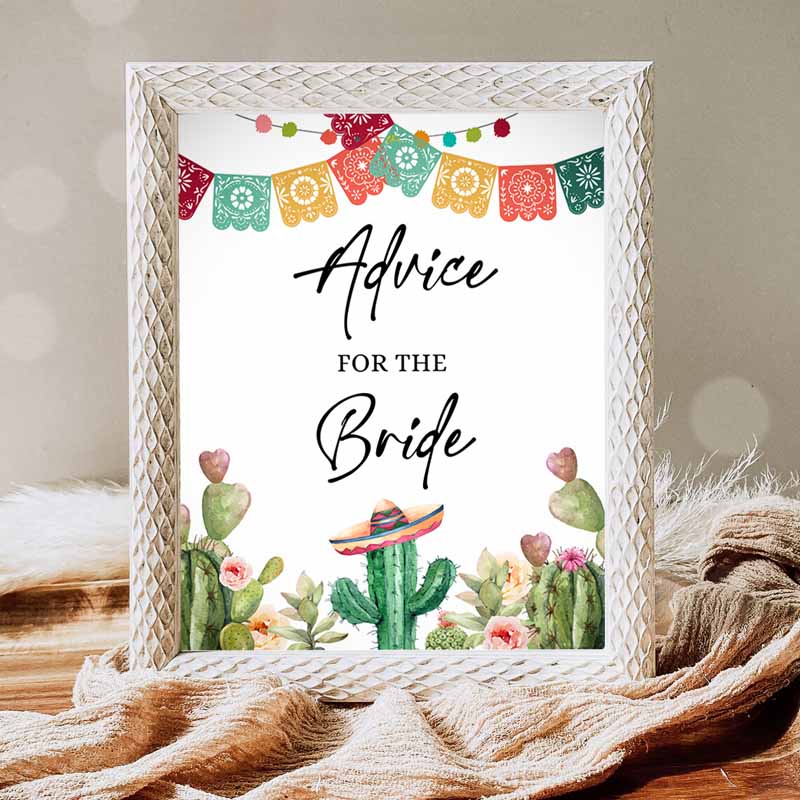 Advice fore Bride Sign, Fiesta Cards Cactus Note Best Wishes Succulent Gift Table Baby Shower Decor Mexican