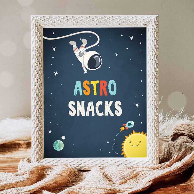 Astro Snacks Food Space Party, Outer Space Kids Birthday, Astronaut Party, Table Space Decor Boy Snacks Sign, Rocket Party