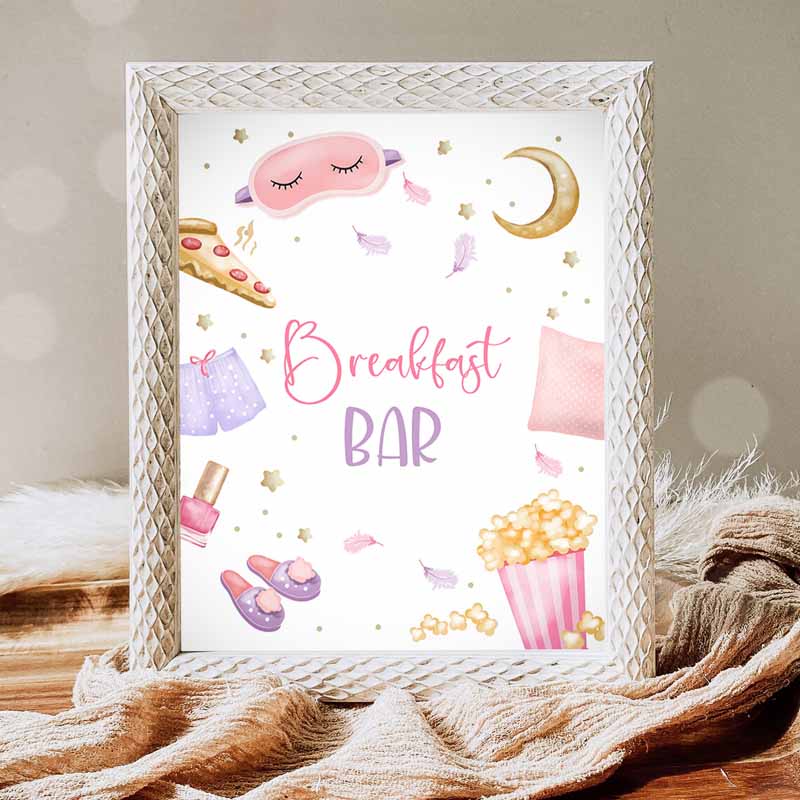 Breakfast Bar Sign, Sleepover Kids Birthday, Slumber Party, Decor Teen Kids Birthday, Movie Night Pancakes Pajamas Snack Sign