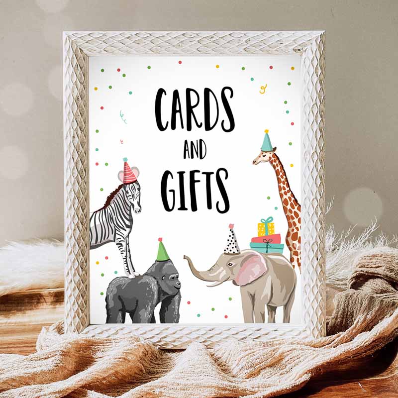 Cards and Gifts Kids Birthday, Animals Wild Safari Animals Thank You Table Gift Sign, Zoo Gender Neutral Decor