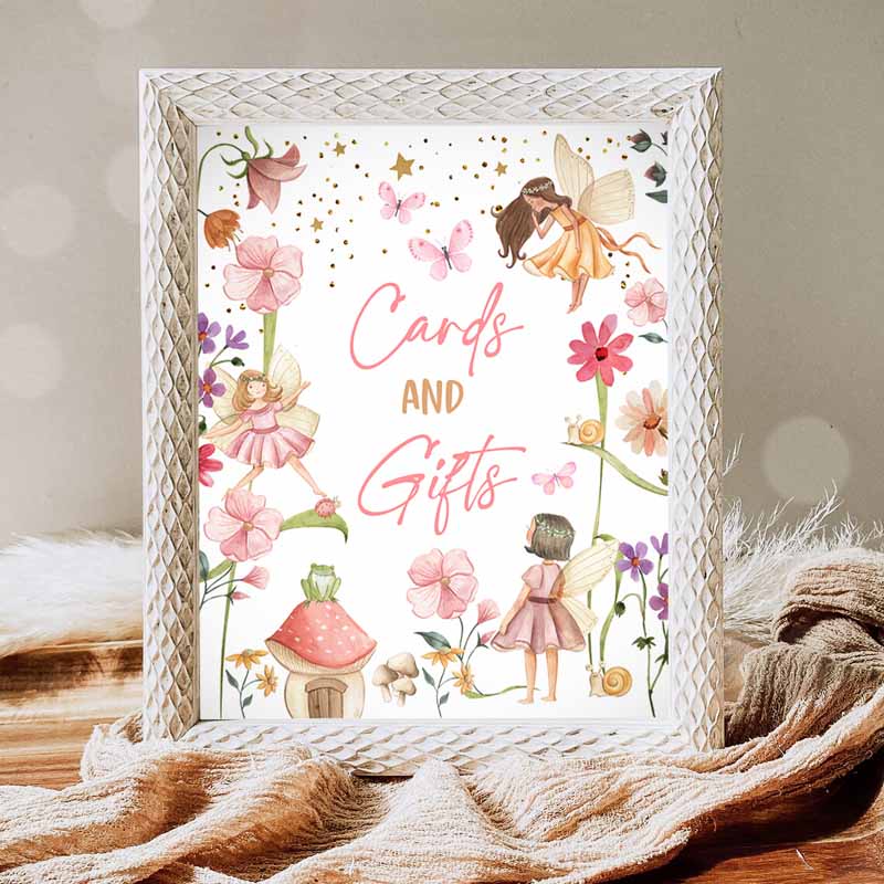 Cards and Gifts Sign, Fairy Kids Birthday, Gift Table Decor Magical Fairy Garden Tea Party, Decor Girl Table Signs