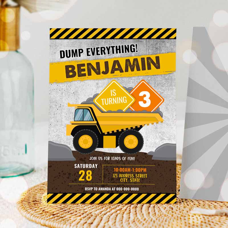 Construction Kids Birthday Invitation, Construction Invitation, Dump Truck Invitation