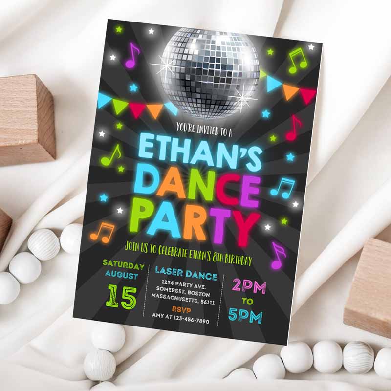 Dance Party Invitation, Disco Party Invitation, Glow Dance Party, Neon Glow Dance Party, Disco Dance Party