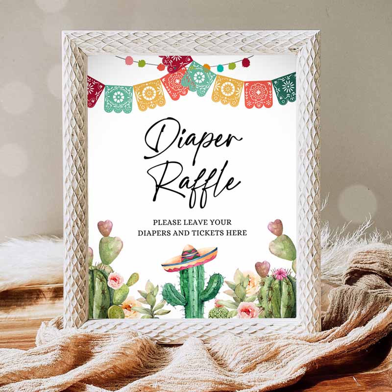 Diaper Raffle Bar Sign, Fiestaeme Bridal Shower Baby Shower Decor Cactus Succulent Table Watercolor Cactus