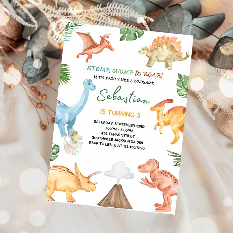 Dinosaur Kids Birthday, Dinosaur Kids Birthday Invitation, Dinosaur Thank you tag