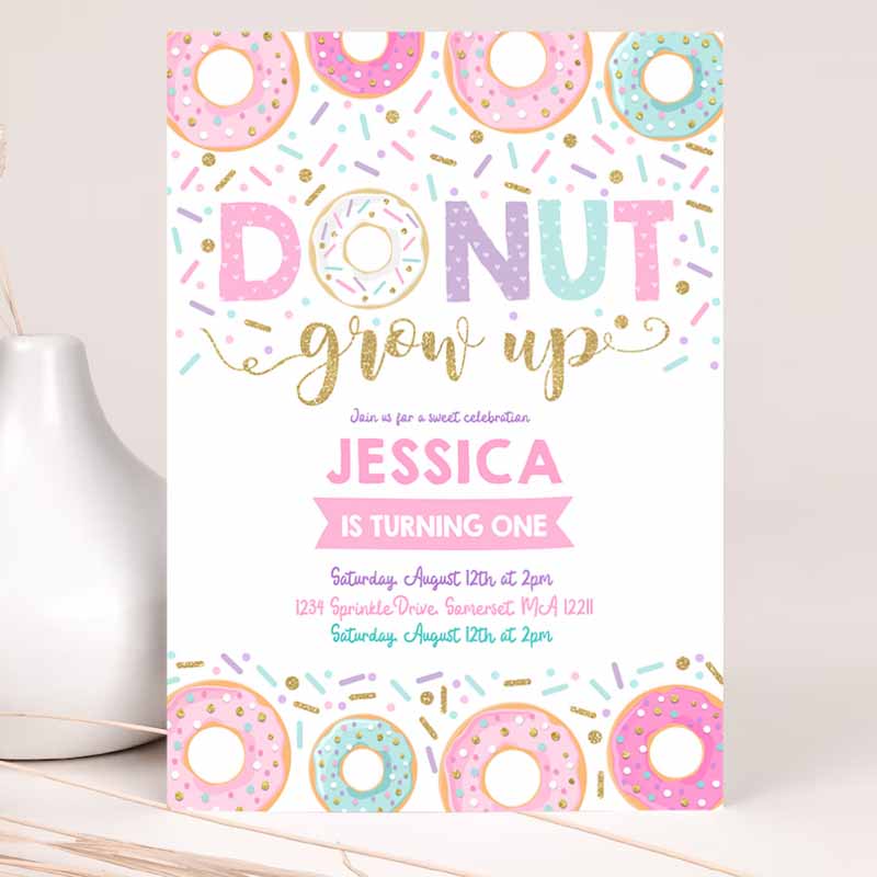 Donut Grow Up Kids Birthday Invitation, Donut Grown Up Invitation, Donut Kids Birthday