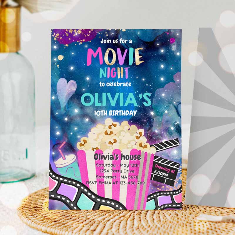 Movie Night Kids Birthday Invitation, Movie Kids Birthday, Movie Sleepover Party, Popcorn Movie Party,Join us for a