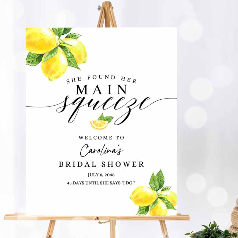 She Found Her Main Squeeze Lemon Bridal Shower Welcome Sign, Lemonade Greenery Lemon Bridal Decoration Sign