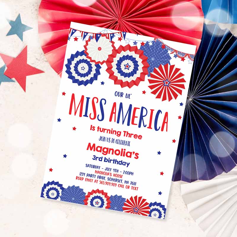 4th Of July Kids Birthday Invitation, 4th Of July Little Miss Independent Kids Birthday, Memorial Day Kids Birthday