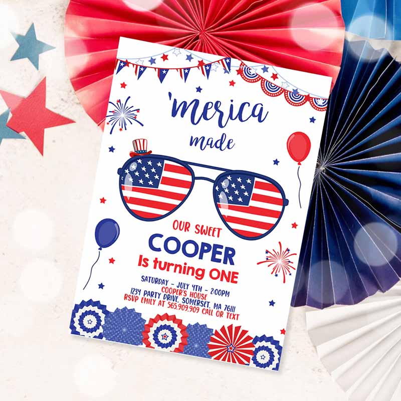 4th Of July Kids Birthday Invitation, 4th Of July 'Merica Made Kids Birthday, Memorial Day Independence Day Party