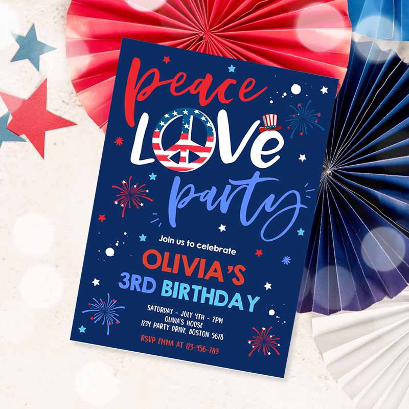 4th Of July Kids Birthday, Peace Love Party, 4th Of July Kids Birthday, Memorial Day Independence Day Blue Party