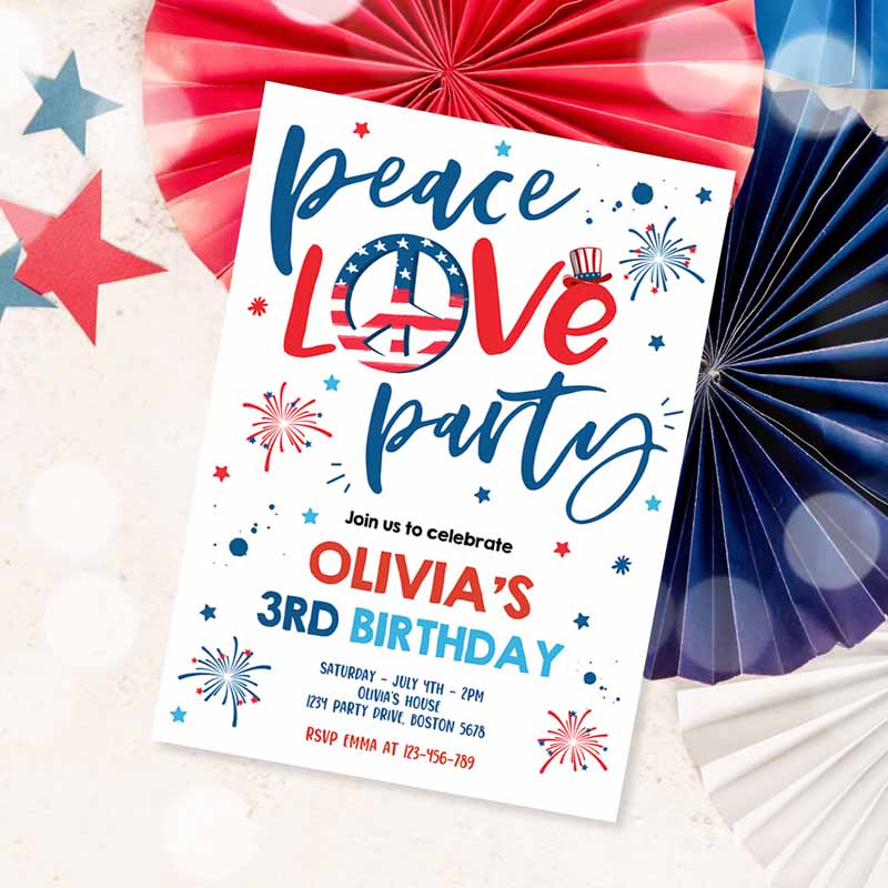 4th Of July Kids Birthday, Peace Love Party, 4th Of July Kids Birthday, Memorial Day Independence Day Party