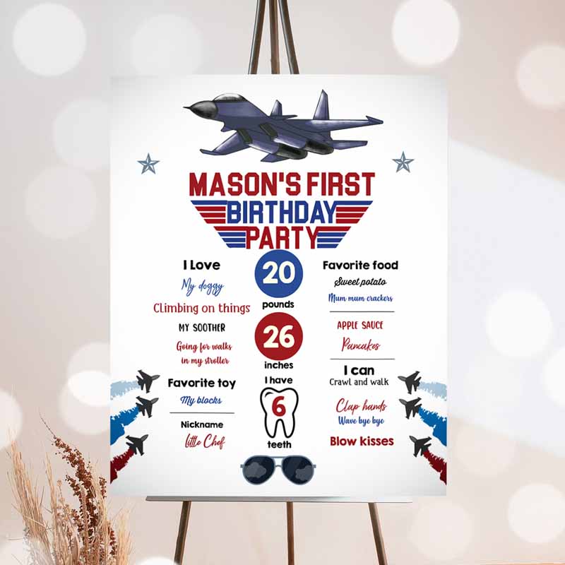 Airplane Kids Birthday, Aircraft Sky First Kids Birthday, Boy Fighter Pilot Aviator Jet