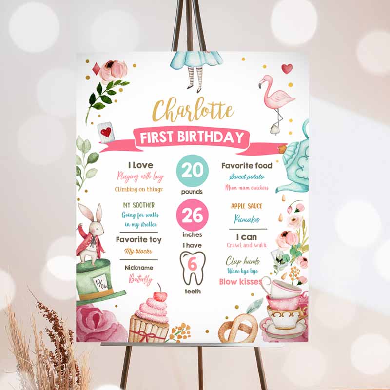 Alice in Onederland Kids Birthday, Girl First Kids Birthday, Alice in Wonderland Chalkboard