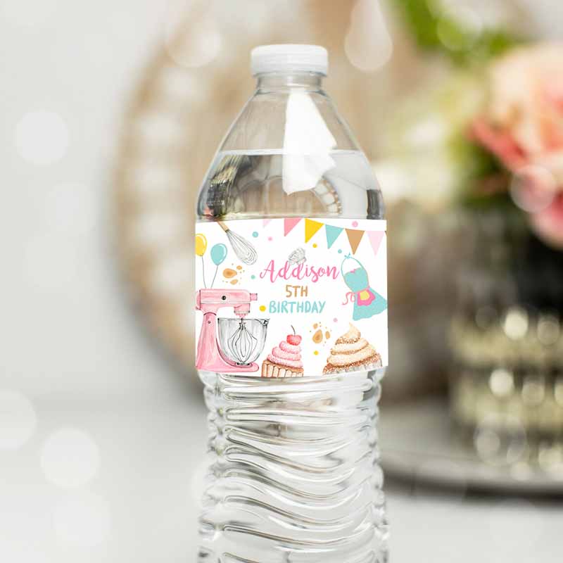 Baking Kids Birthday, Water Bottle Labels Cooking Kids Birthday, Cupcake Baking Party, Decor Girl Bottle Labels