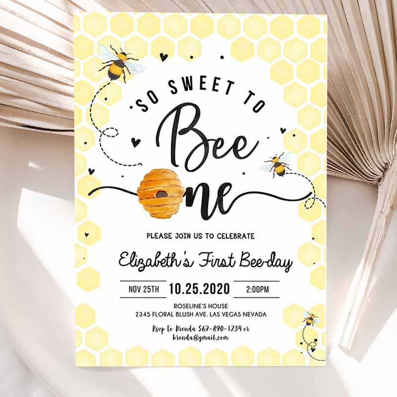 Bee Kids Birthday Invitation, Honey Bee Kids Birthday Party, Bee Kids Birthday, So Sweet To Bee One Party, Bee-Day Kids Birthday Party