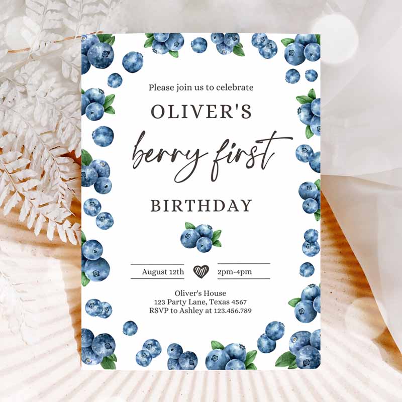 Blueberry Party, Kids Birthday Invitation, Berry Sweet Boy Cute Blueberries