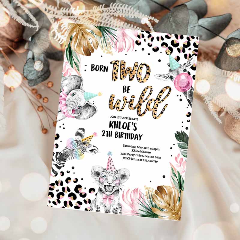 Born To be Wild Leopard Print Animals Kids Birthday, Leopard Print Born Two Wild Kids Birthday Party