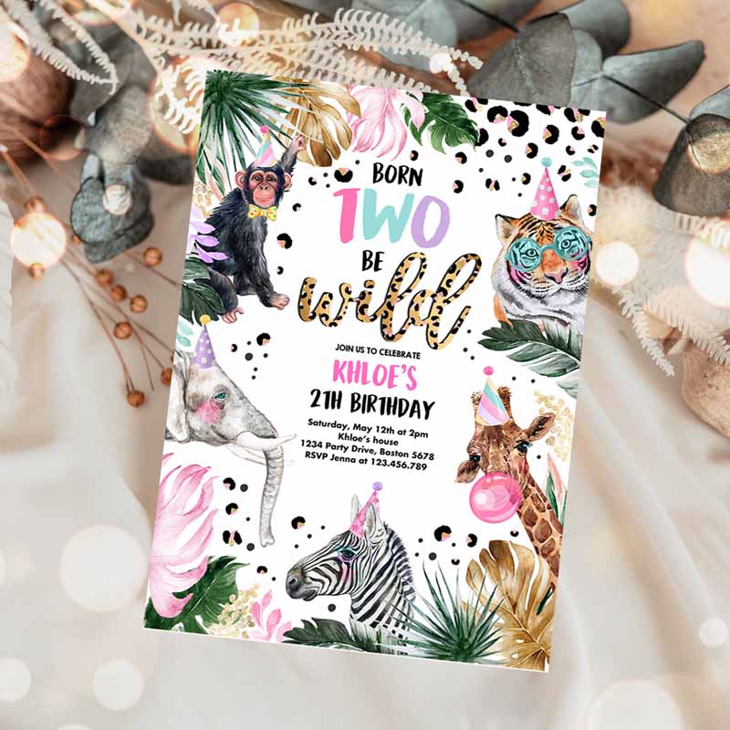 Born To be Wild Leopard Print Safari Animals Kids Birthday, Leopard Print Born Two Wild Kids Birthday Party