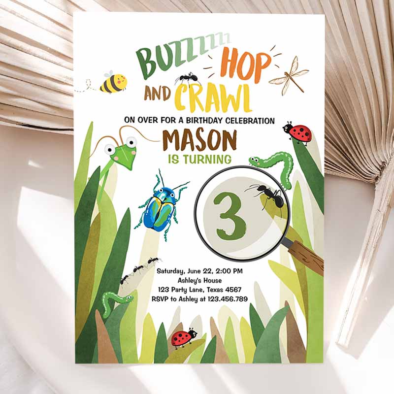 Bug Kids Birthday Invitation, Insect Party, Bugging Outdoor bug Hunt Bugs Boy Invitation