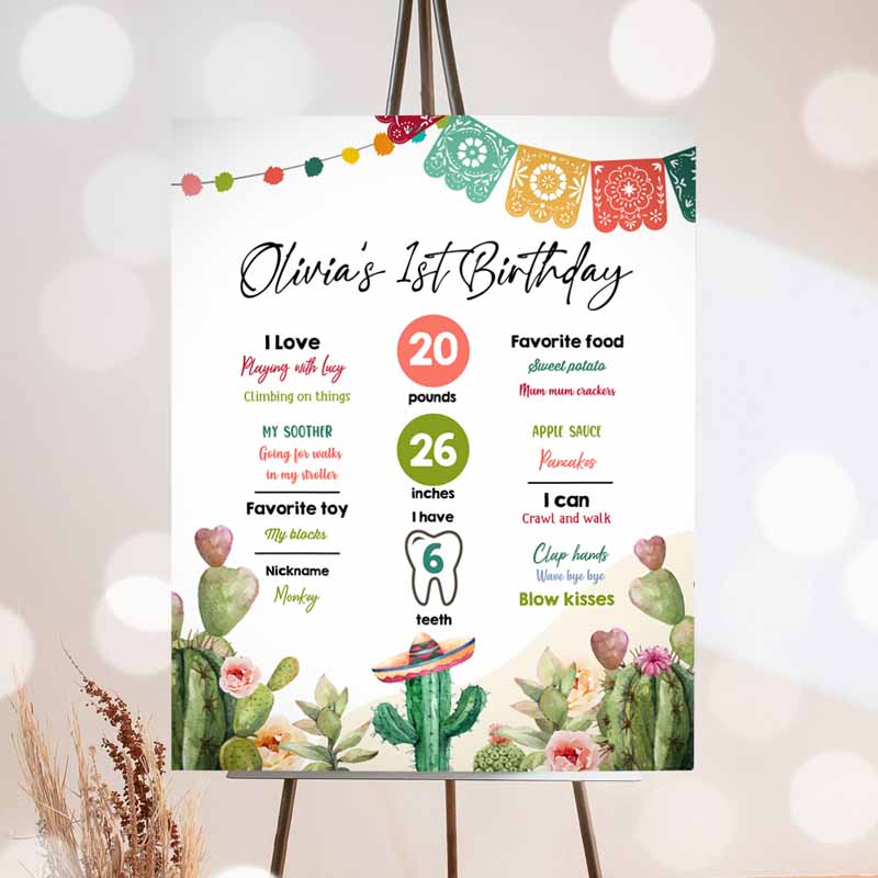 Cactus Fiesta Kids Birthday, Posterst Kids Birthday, Mexican Floral