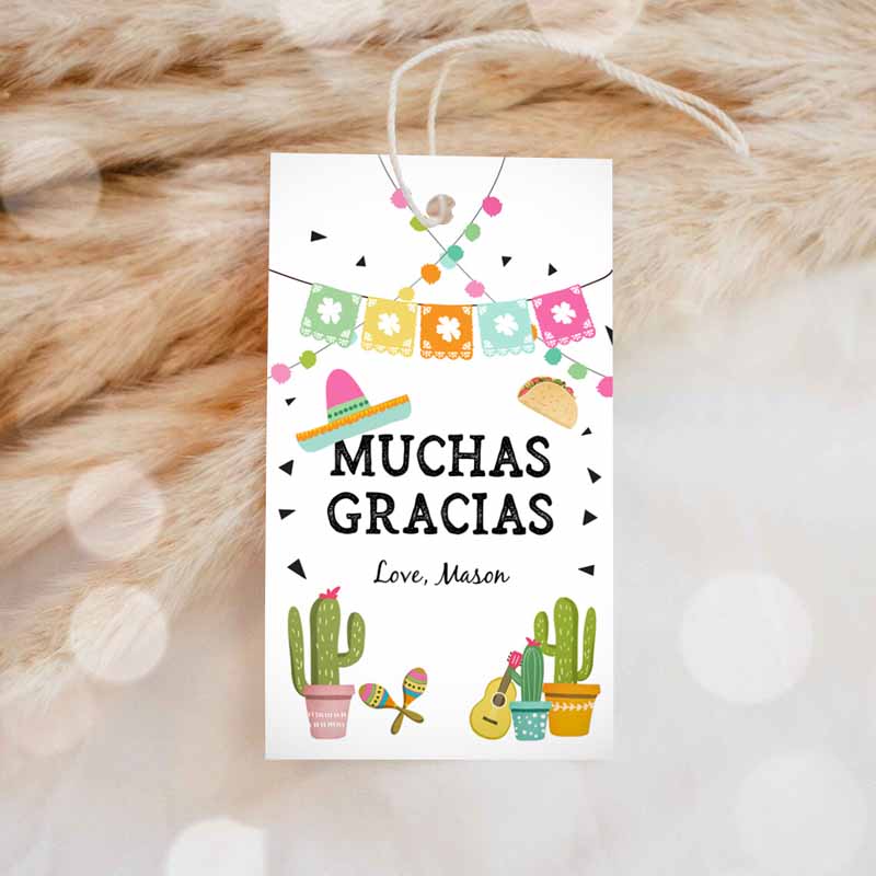 Cactus Fiesta Favor Tags, Mexican Muchas Gracias Thank you Tags, Bridal Shower