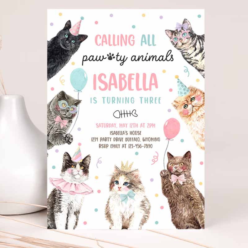 Calling All Paw-ty Animals Kitten Kids Birthday, Cat Kids Birthday Party, Let's Pawty Kitty Cat Party