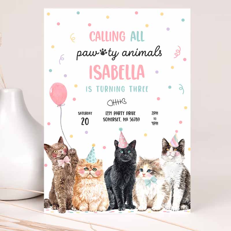 Calling All Pawty Animals Kitten Kids Birthday, Cat Kids Birthday Party, Let's Pawty Kitty Cat Party