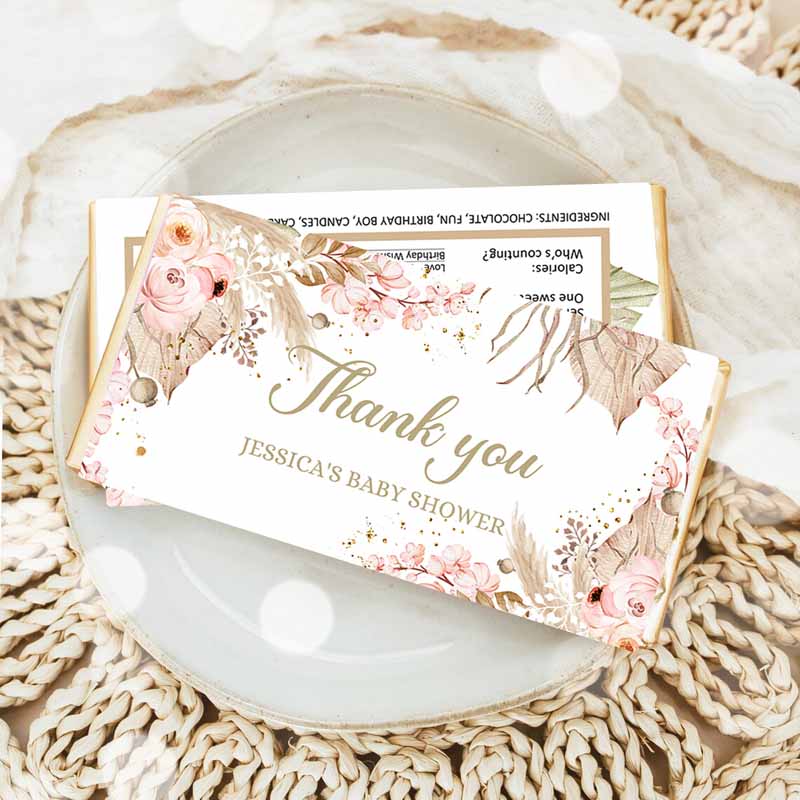 Candy Bar Wrapper Pampas Grass Baby Shower Favor Wrapper Boho Kids Birthday, Favors Thank You Tropical Desert Girl