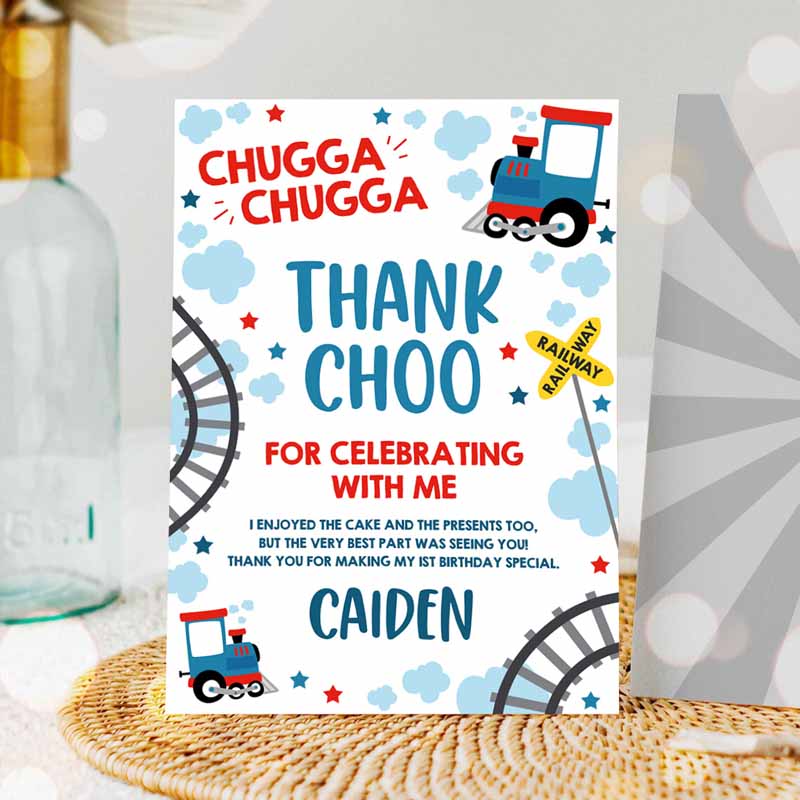 Choo Choo Train Kids Birthday Party, Thank You Card Train Party, Thank Choo Card Traineme Kids Birthday Party