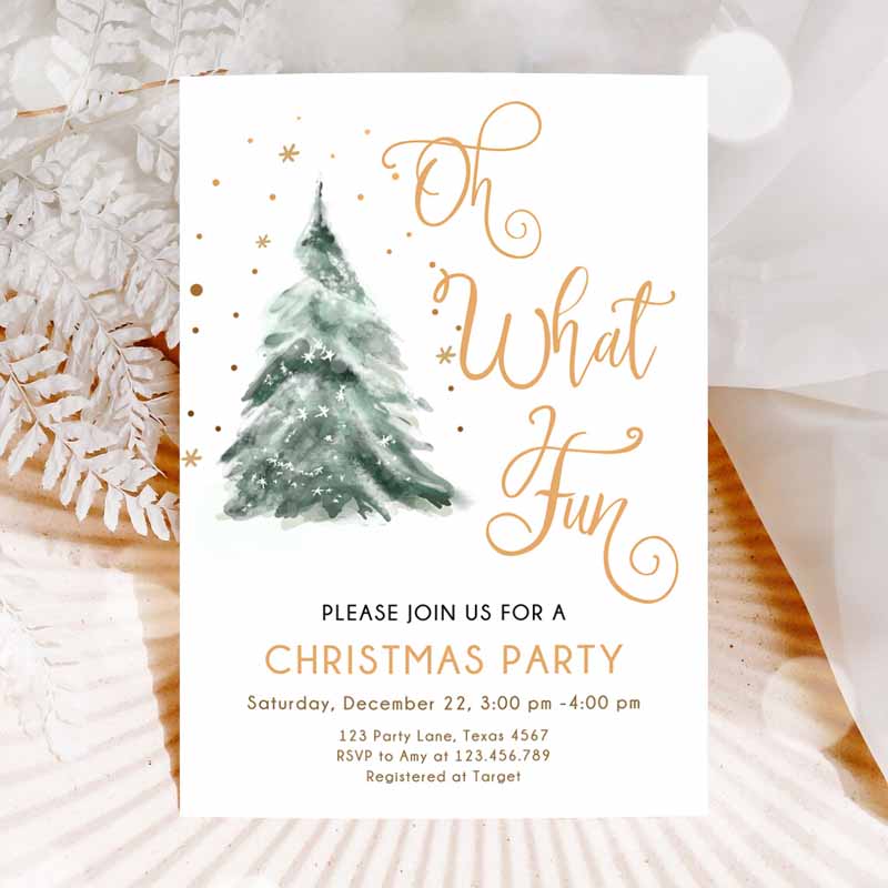 Christmas Party Invitation, Winter Tree Oh What Fun Invite Holiday Party