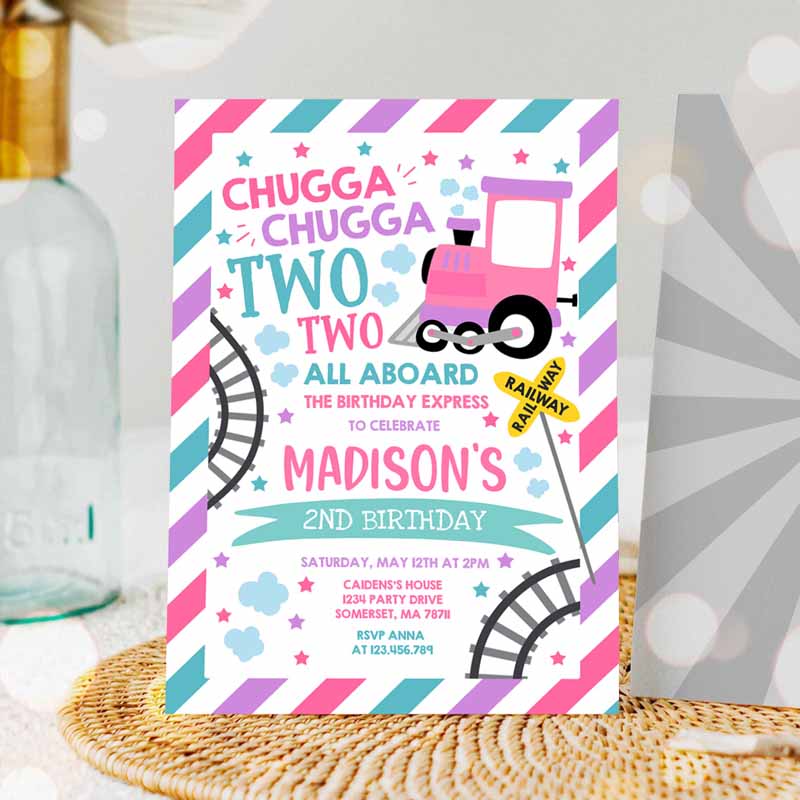 Chugga Chugga Two Two Train Kids Birthday Invitation, Chugga Chugga Choo Choo Party, Two Two Train Party