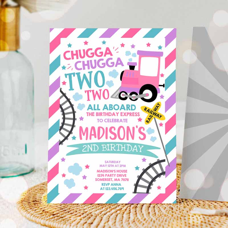 Chugga Chugga Two Two Train Kids Birthday Invitation, Chugga Chugga Choo Choo Party, Two Two Train Party