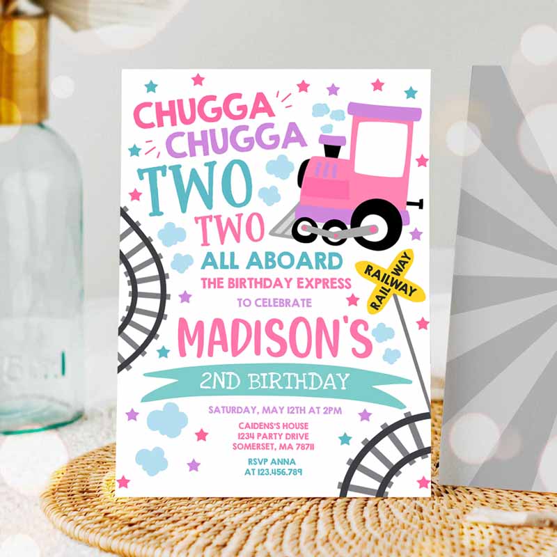 Chugga Chugga Two Two Train Kids Birthday, Invite Chugga Chugga Choo Choo Party, Two Two Train Party