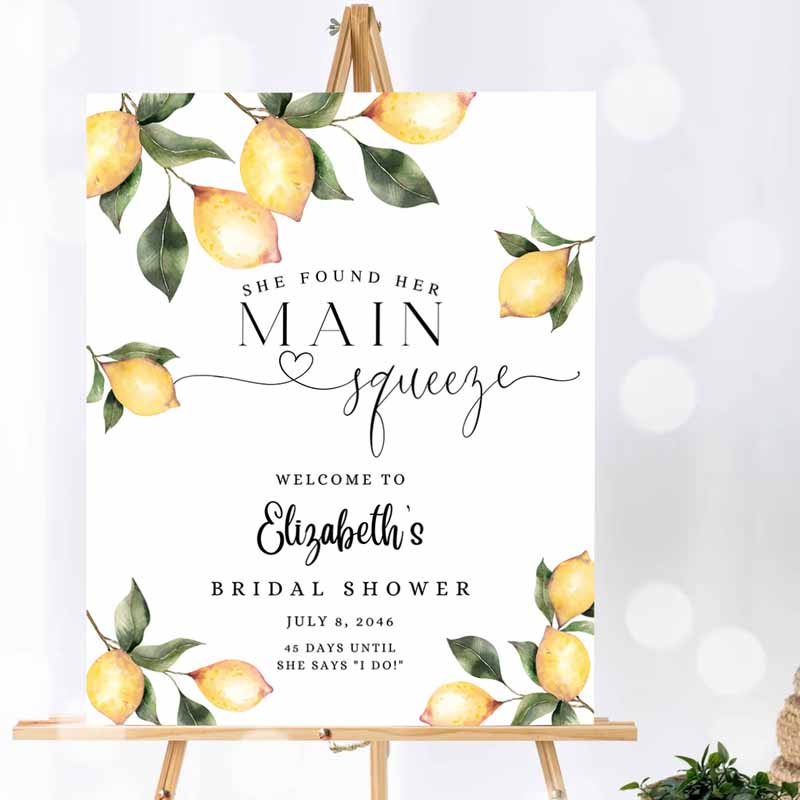 Citrus Lemon Bridal Shower Welcome Sign, Rustic She Found Her Main Squeeze Welcome Sign