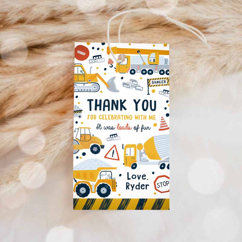 Construction Kids Birthday Party, Favor Tag, Dump Truck Kids Birthday, Digger Excavator Dumper Construction Site Favor Tag