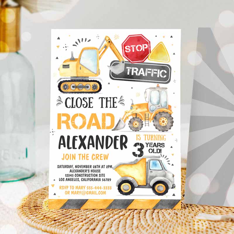 Construction Invitation, Construction Kids Birthday, Dump Truck Party,