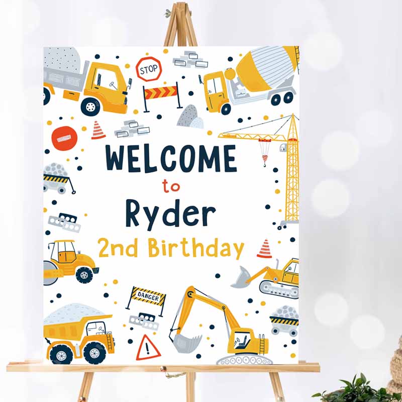 Construction Welcome Sign, Dump Truck Digger Excavator Construction Welcome Kids Birthday Party, Favors