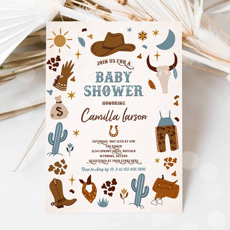 Cowboy Baby Shower Invitation, Wild West Cowboy Baby Shower Rodeo Boy Baby Shower Southwestern Ranch Baby Shower