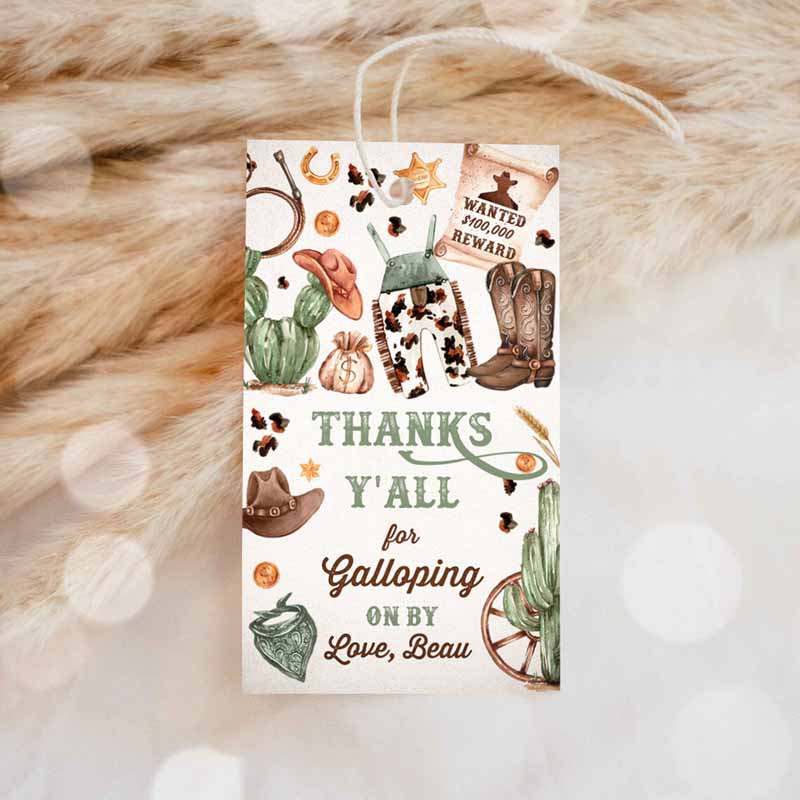 Cowboy Kids Birthday Party, Luggage Favor Tag, Wild West Cowboy Rodeo Kids Birthday Party, Southwestern Ranch Kids Birthday Party