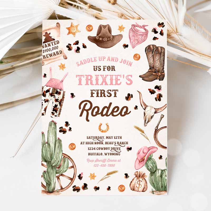 Cowgirl Kids Birthday Party, Girl Invitation, Wild West Cowgirl Rodeo Kids Birthday Party, Southwestern Ranch Kids Birthday Party