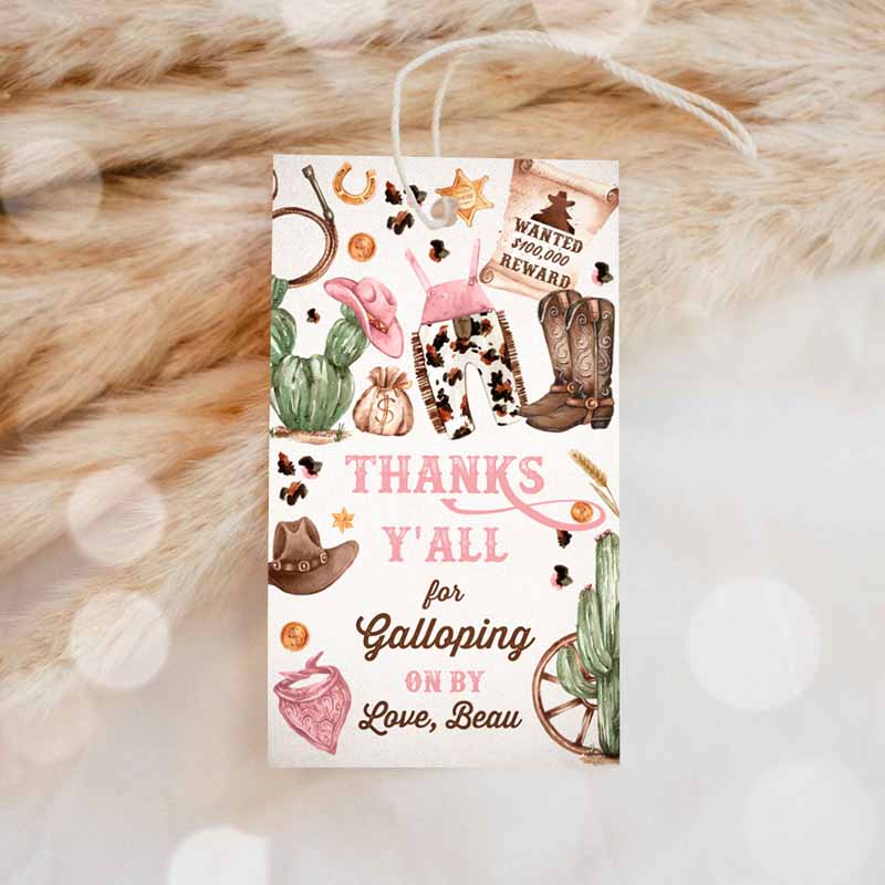 Cowgirl Kids Birthday Party, Luggage Favor Tag, Wild West Cowgirl Rodeo Kids Birthday Party, Southwestern Ranch Party