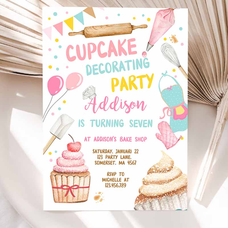 Cupcake Decorating Party Invitation, Kids Cooking Kids Birthday, Cupcake Invite Girl Chef Party