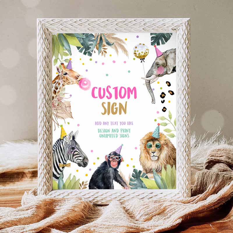 Animals Sign, Wild One Animals Decor Zoo Safari Animals Girl Table Decoration