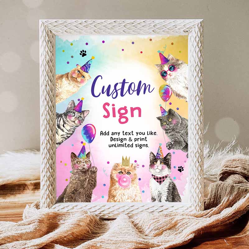 Cat Kids Birthday, Kitten Kids Birthday Party, Girl Pawty Decor Animals Table Sign