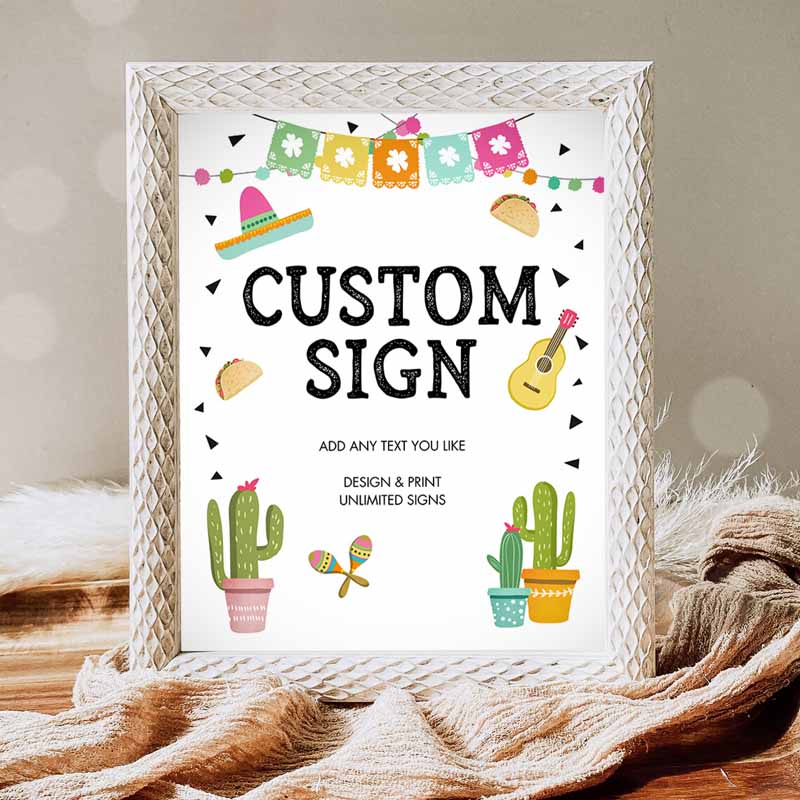 Fiesta Cactus Sign, Fiesta Decor Succulent Table Sign, Shower Decor Mexican