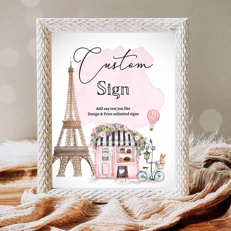 French Paris Sign, French Patisserie Parisian Eiffel Tower Cafe Floral Table Sign