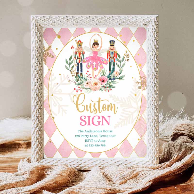 Nutcracker Kids Birthday, Decor Land of Sweets Party, Sugar Plum Fairy Girl Pink Table Sign